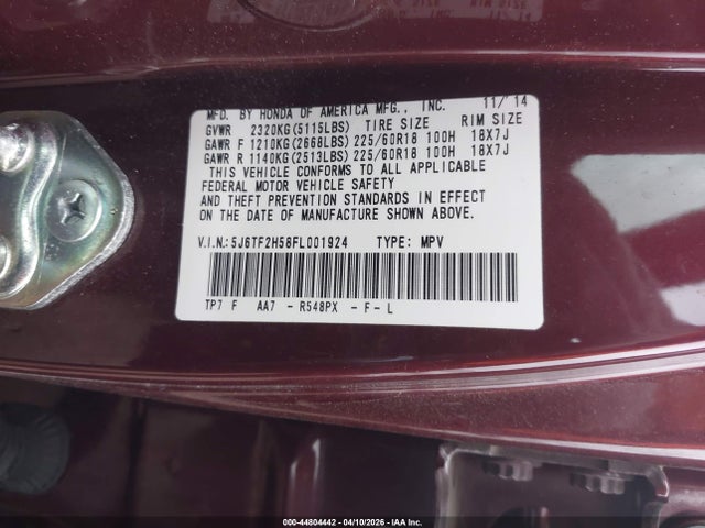 5J6TF2H58FL001924 Honda Crosstour Ex-l V6