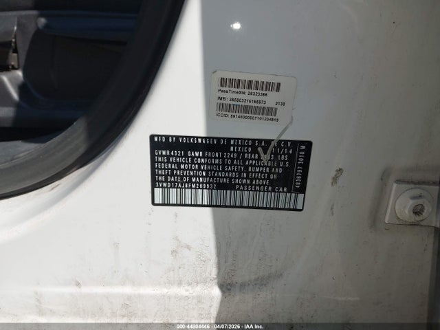 Продажа на аукционе авто 2015 Volkswagen Jetta 1.8t Se, vin: 3VWD17AJ8FM269932, номер лота: 44804446