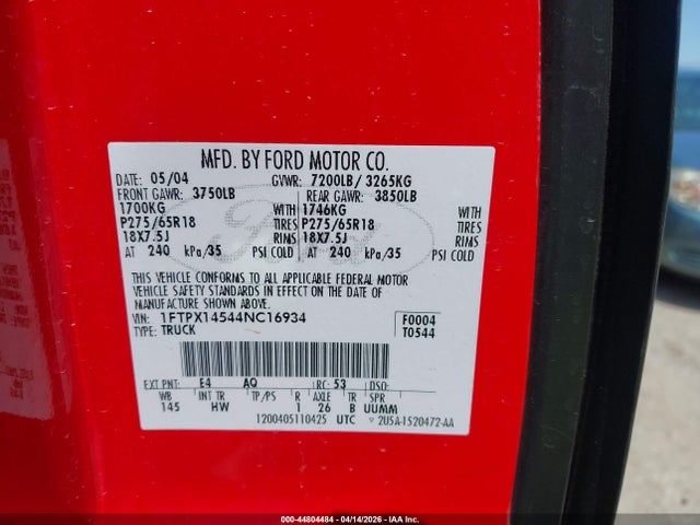 2004 FORD F-150 1FTPX14544NC16934 Photo 8