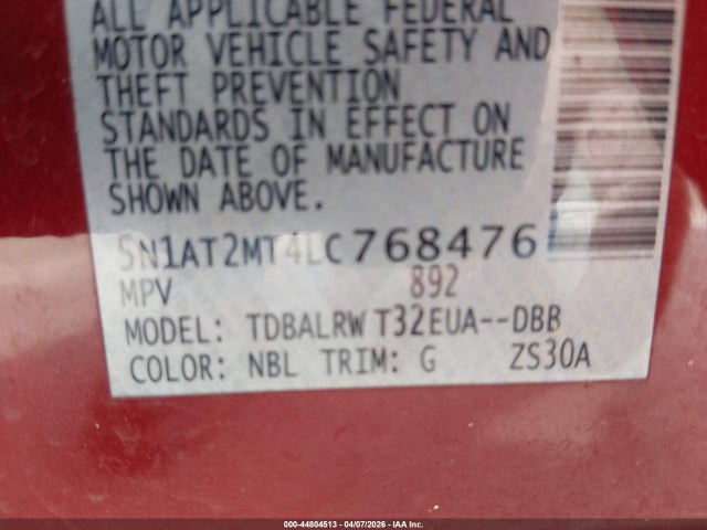 Продажа на аукционе авто 2020 Nissan Rogue Sl Fwd, vin: 5N1AT2MT4LC768476, номер лота: 44804513