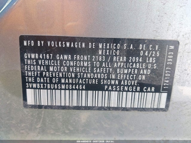 Aukcja sprzedaży 2025 Volkswagen Jetta 1.5t Sport, vin: 3VWBX7BU6SM084464, numer aukcji: 44804518
