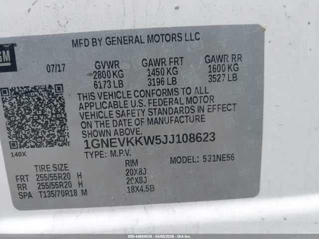 Продаж на аукціоні авто 2018 Chevrolet Traverse High Country, vin: 1GNEVKKW5JJ108623, номер лоту: 44804528