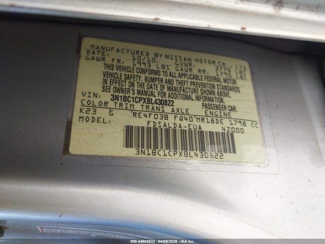 44804532 :رقم المزاد ، 3N1BC1CPXBL430822 vin ، 2011 Nissan Versa 1.8s مزاد بيع