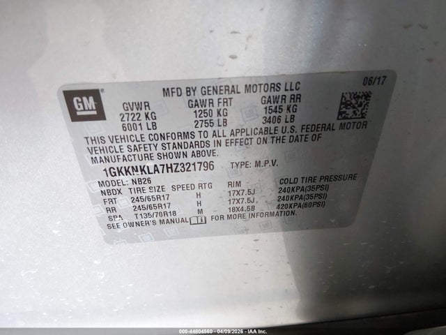 Продажа на аукционе авто 2017 Gmc Acadia Sle-1, vin: 1GKKNKLA7HZ321796, номер лота: 44804560