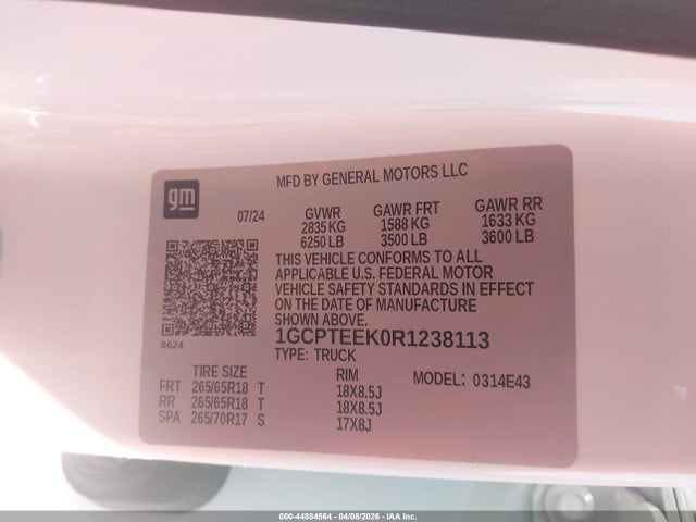 44804564 :رقم المزاد ، 1GCPTEEK0R1238113 vin ، 2024 Chevrolet Colorado 4wd Trail Boss مزاد بيع