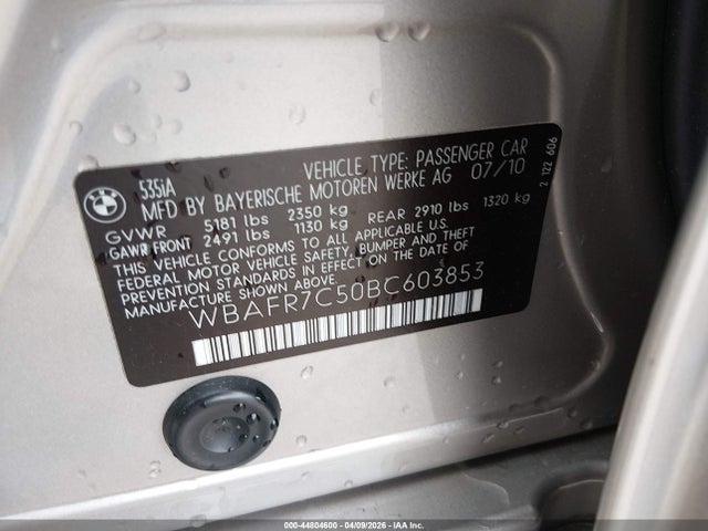 44804600 :رقم المزاد ، WBAFR7C50BC603853 vin ، 2011 Bmw 535i مزاد بيع