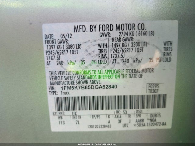 2013 Ford Explorer მანქანა იყიდება აუქციონზე, vin: 1FM5K7B85DGA62840, აუქციონის ნომერი: 44804611