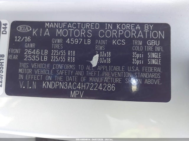 KNDPN3AC4H7224286 KIA Sportage Ex