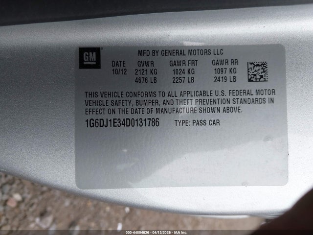 Продаж на аукціоні авто 2013 Cadillac Cts Performance, vin: 1G6DJ1E34D0131786, номер лоту: 44804626
