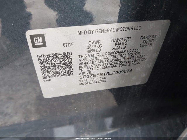 Продажа на аукционе авто 2020 Chevrolet Malibu Fwd Ls, vin: 1G1ZB5ST6LF009074, номер лота: 44804645