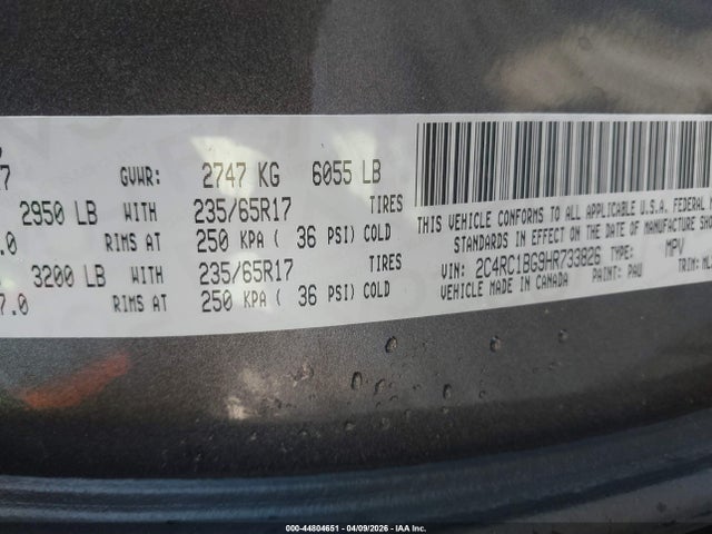 Aukcja sprzedaży 2017 Chrysler Pacifica Touring-l, vin: 2C4RC1BG9HR733826, numer aukcji: 44804651