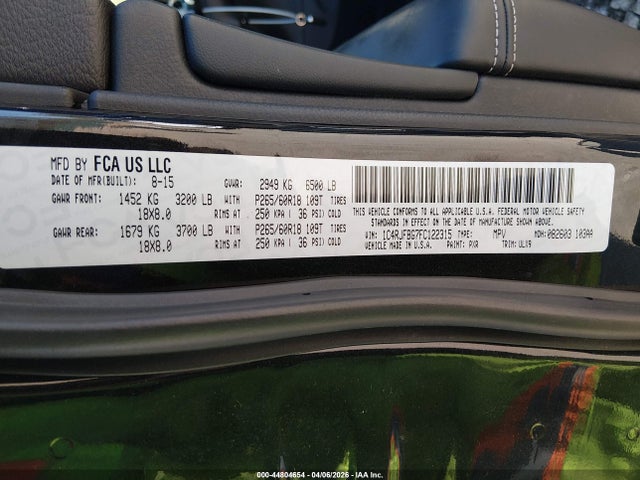2015 Jeep Grand Cherokee Limited მანქანა იყიდება აუქციონზე, vin: 1C4RJFBG7FC122315, აუქციონის ნომერი: 44804654