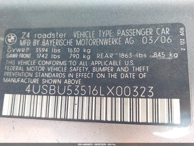 2006 BMW Z4 4USBU53516LX00323 Photo 8