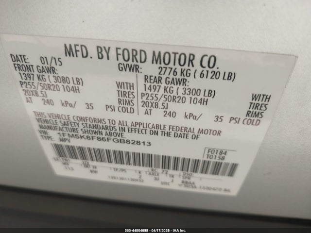 Ford Explorer Limited 2015 1FM5K8F86FGB82813 Image 9