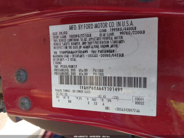 2004 FORD THUNDERBIRD 1FAHP60A64Y101499 Photo 8