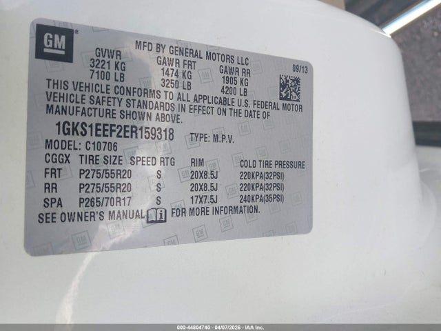 Продажа на аукционе авто 2014 Gmc Yukon Denali, vin: 1GKS1EEF2ER159318, номер лота: 44804740