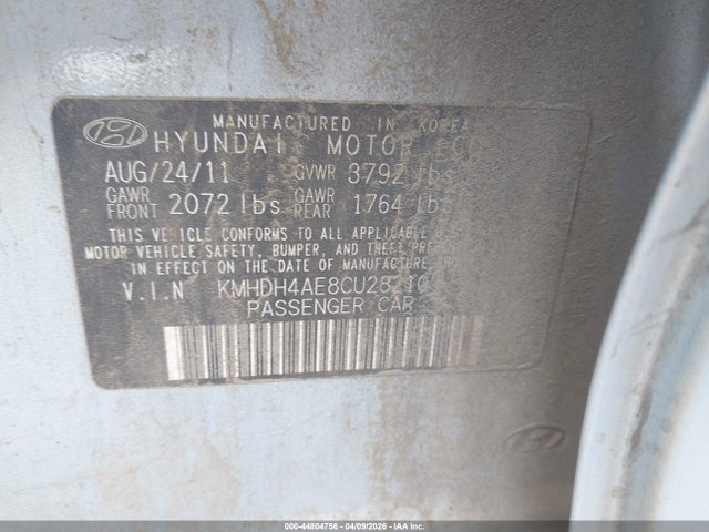 2012 Hyundai Elantra Limited (ulsan Plant) მანქანა იყიდება აუქციონზე, vin: KMHDH4AE8CU282103, აუქციონის ნომერი: 44804756