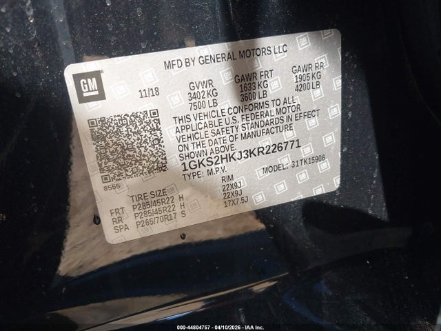 2019 Gmc Yukon Xl Denali მანქანა იყიდება აუქციონზე, vin: 1GKS2HKJ3KR226771, აუქციონის ნომერი: 44804757