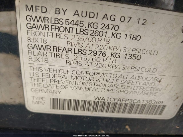 2012 AUDI Q5 WA1CFAFP3CA138369 Photo 8