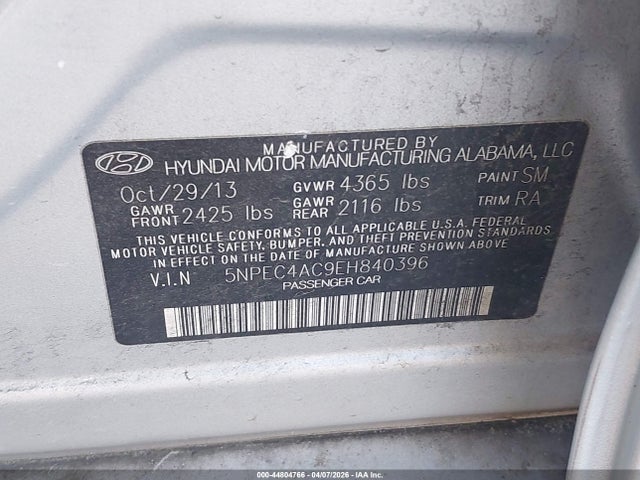 Aukcja sprzedaży 2014 Hyundai Sonata Limited, vin: 5NPEC4AC9EH840396, numer aukcji: 44804766