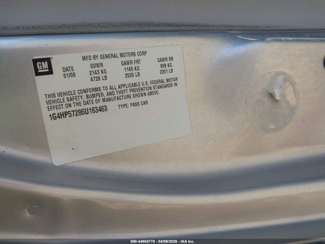 2006 Buick Lucerne Cx მანქანა იყიდება აუქციონზე, vin: 1G4HP57286U163463, აუქციონის ნომერი: 44804770
