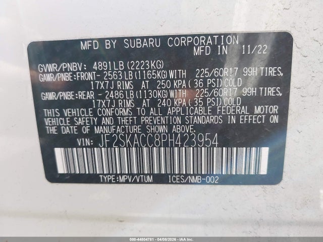 Aukcja sprzedaży 2023 Subaru Forester, vin: JF2SKACC8PH423954, numer aukcji: 44804781