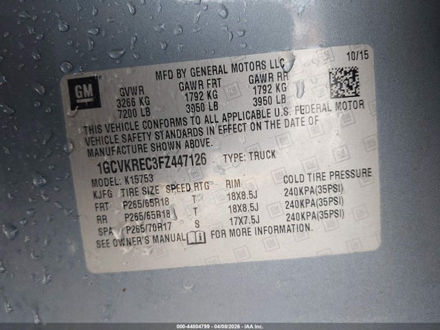 1GCVKREC3FZ447126 Chevrolet Silverado 1500 1lt