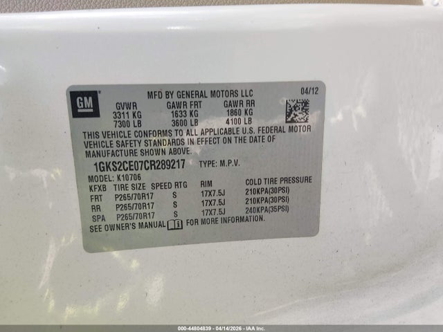 Продаж на аукціоні авто 2012 Gmc Yukon Slt, vin: 1GKS2CE07CR289217, номер лоту: 44804839