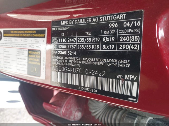 Aukcja sprzedaży 2016 Mercedes-benz Glc 300 4matic, vin: WDC0G4KB7GF092422, numer aukcji: 44804846