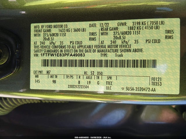 Продаж на аукціоні авто 2023 Ford F-150 Platinum, vin: 1FTFW1E83PFA49083, номер лоту: 44804855
