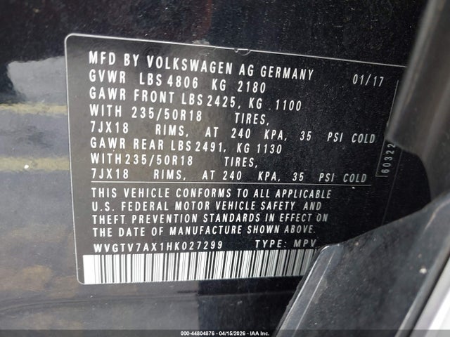 Продаж на аукціоні авто 2017 Volkswagen Tiguan 2.0t Sport, vin: WVGTV7AX1HK027299, номер лоту: 44804876