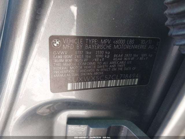 Продаж на аукціоні авто 2012 Bmw X3 Xdrive28i, vin: 5UXWX5C57CL718494, номер лоту: 44804917