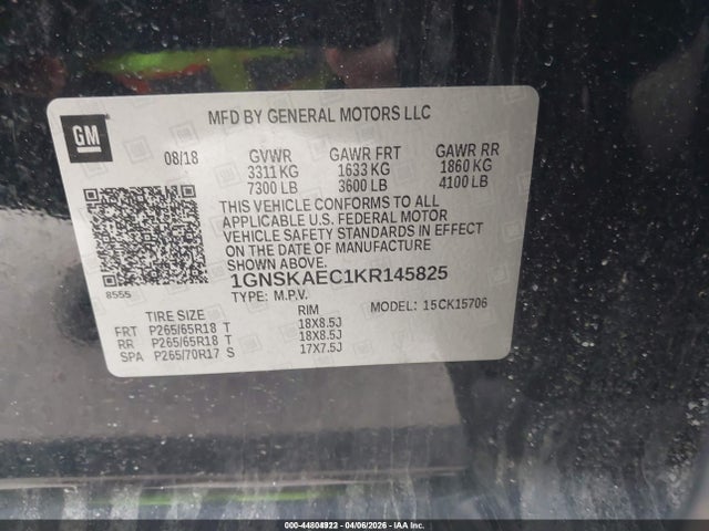 2019 CHEVROLET TAHOE 1GNSKAEC1KR145825 Photo 8