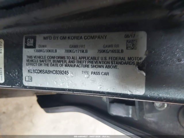 Продажа на аукционе авто 2017 Chevrolet Spark 1lt Cvt, vin: KL8CD6SA8HC839245, номер лота: 44804927