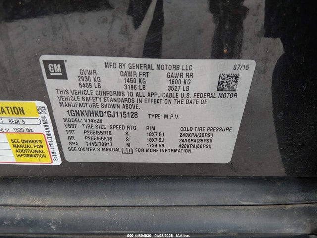 1GNKVHKD1GJ115128 Chevrolet Traverse 2lt