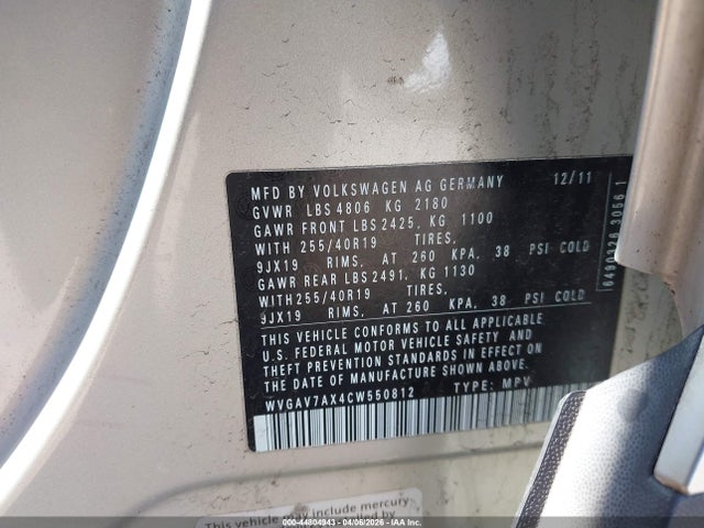 2012 VOLKSWAGEN TIGUAN WVGAV7AX4CW550812 Photo 8