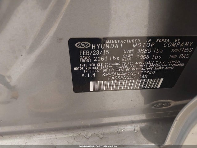2016 Hyundai Elantra Se მანქანა იყიდება აუქციონზე, vin: KMHDH4AE1GU477840, აუქციონის ნომერი: 44804959