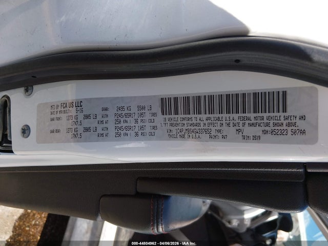 Aukcja sprzedaży 2016 Jeep Cherokee Trailhawk, vin: 1C4PJMBS4GW337652, numer aukcji: 44804962