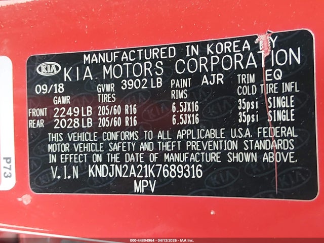 2019 Kia Soul მანქანა იყიდება აუქციონზე, vin: KNDJN2A21K7689316, აუქციონის ნომერი: 44804964