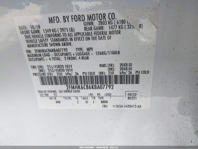 Auction sale of the 2019 Ford Flex Sel, vin: 2FMHK6C86KBA07792, lot number: 44804967