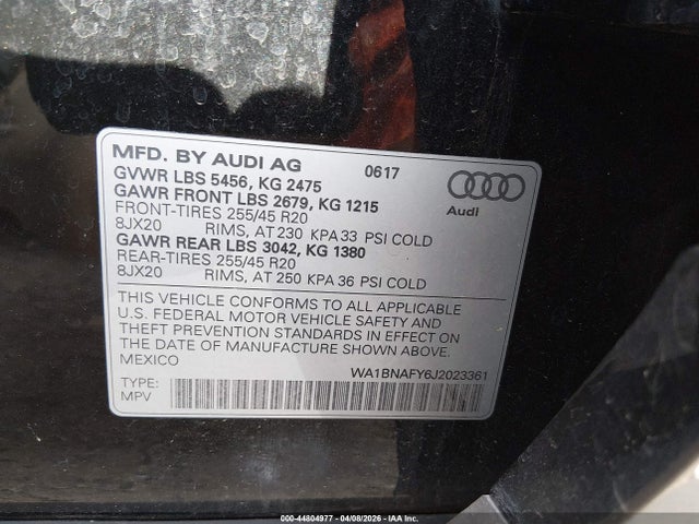 44804977 :رقم المزاد ، WA1BNAFY6J2023361 vin ، 2018 Audi Q5 2.0t Premium مزاد بيع