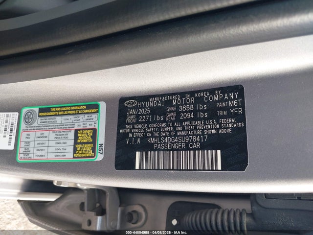 2025 Hyundai Elantra Sel Convenience მანქანა იყიდება აუქციონზე, vin: KMHLS4DG4SU978417, აუქციონის ნომერი: 44804985