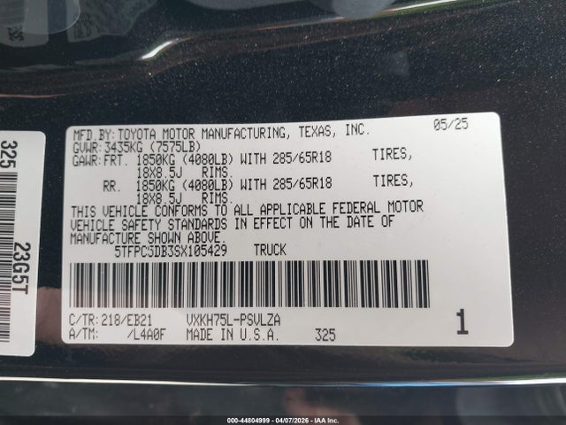 2025 Toyota Tundra Hybrid Trd Pro Hybrid Crewmax 5.5' Bed მანქანა იყიდება აუქციონზე, vin: 5TFPC5DB3SX105429, აუქციონის ნომერი: 44804999