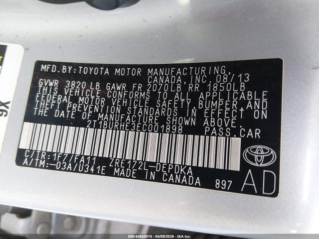 2T1BURHE3EC001898 Toyota COROLLA L