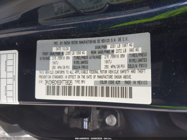 44805033 :رقم المزاد ، 3MVDMBCM8SM778626 vin ، 2025 Mazda Cx-30 2.5 S Preferred Package مزاد بيع