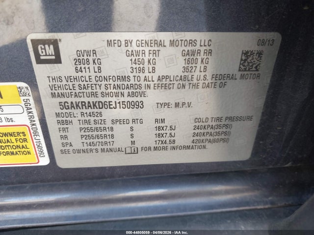 Продаж на аукціоні авто 2014 Buick Enclave Convenience, vin: 5GAKRAKD6EJ150993, номер лоту: 44805059