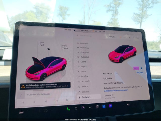 44805061 :رقم المزاد ، 5YJ3E1EA8NF188118 vin ، 2022 Tesla Model 3 Rear-wheel Drive مزاد بيع
