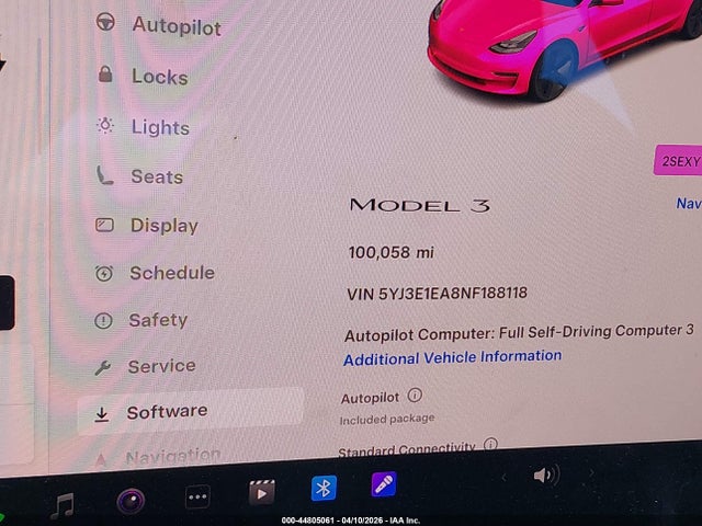 44805061 :رقم المزاد ، 5YJ3E1EA8NF188118 vin ، 2022 Tesla Model 3 Rear-wheel Drive مزاد بيع