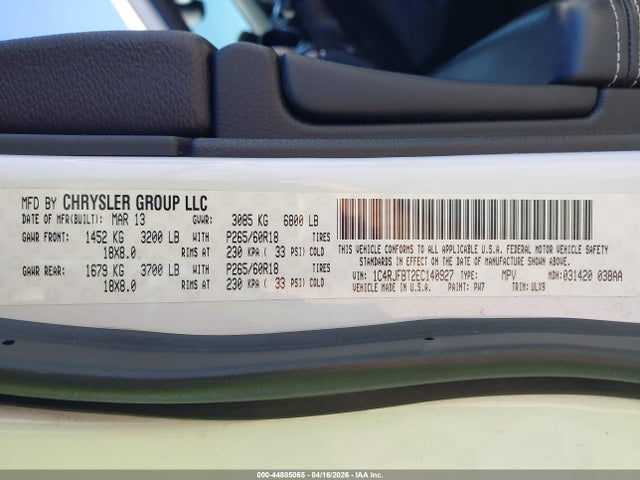 2014 Jeep Grand Cherokee Limited მანქანა იყიდება აუქციონზე, vin: 1C4RJFBT2EC140927, აუქციონის ნომერი: 44805065