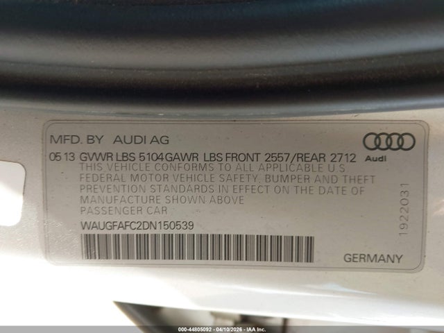 44805092 :رقم المزاد ، WAUGFAFC2DN150539 vin ، 2013 Audi A6 2.0t Premium مزاد بيع